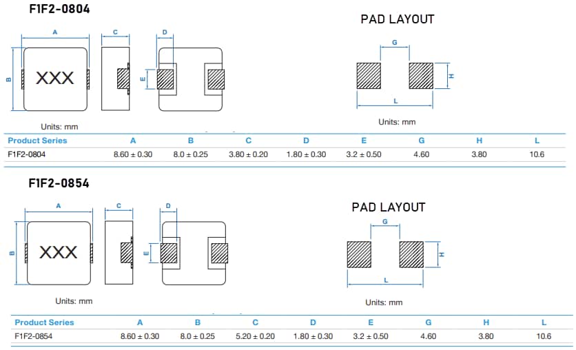 Mechanical Drawing - Signal Transformer / Bel F1F2 Shielded SMT Inductors